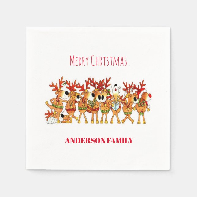 Cute Christmas Reindeer That Are Singing      Napkins (Front)