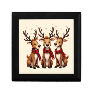 Cute Christmas Reindeer Trio with Plaid Scarves Gift Box