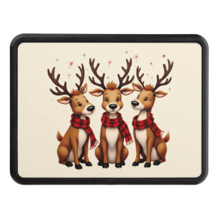 Cute Christmas Reindeer Trio with Plaid Scarves Hitch Cover