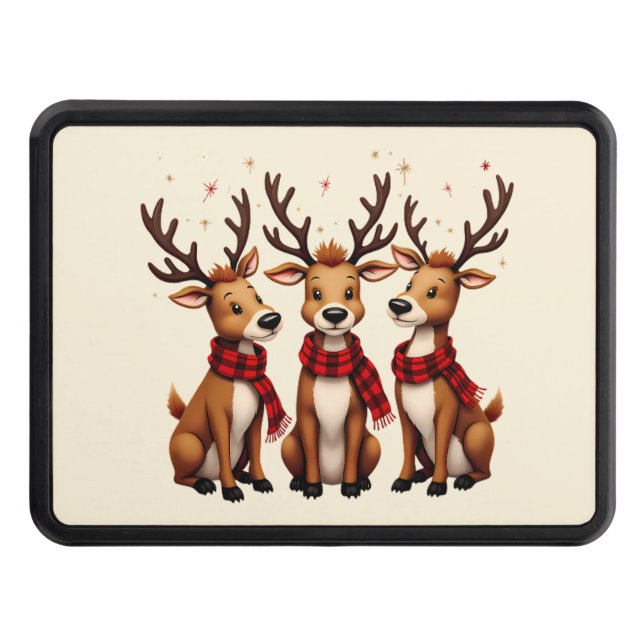 Cute Christmas Reindeer Trio with Plaid Scarves Hitch Cover (Front)