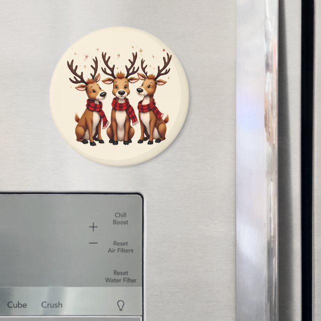 Cute Christmas Reindeer Trio with Plaid Scarves Magnet (In Situ (Fridge))