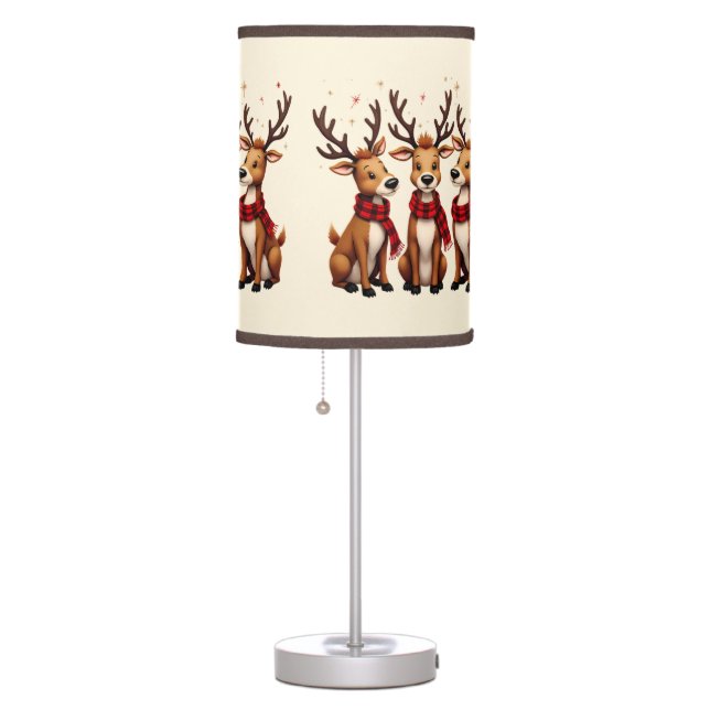Cute Christmas Reindeer Trio with Plaid Scarves Table Lamp (Right)