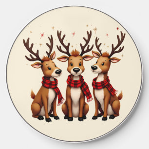 Cute Christmas Reindeer Trio with Plaid Scarves Wireless Charger