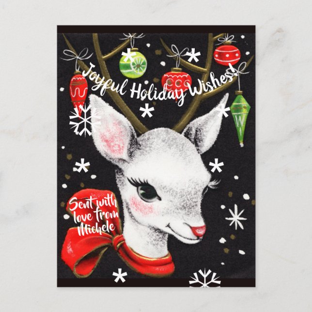 Cute Christmas Reindeer Vintage Image Postcard (Front)
