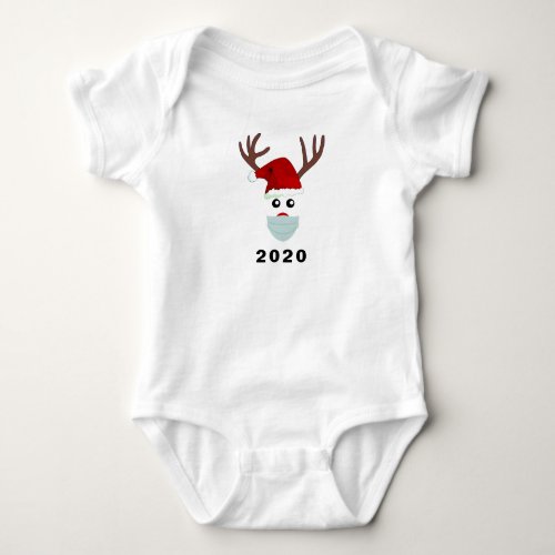 Cute Christmas Reindeer Wearing Face Mask Baby Bodysuit