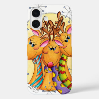 Cute Christmas Reindeer Wearing Scarves with Stars iPhone 16 Case