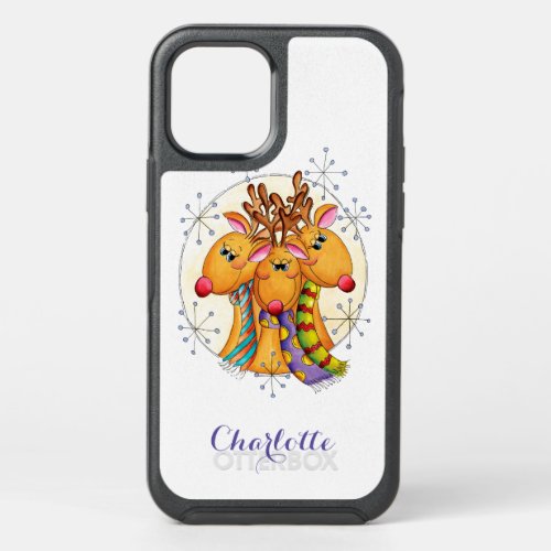 Cute Christmas Reindeer Wearing Scarves with Stars OtterBox Symmetry iPhone 12 Case