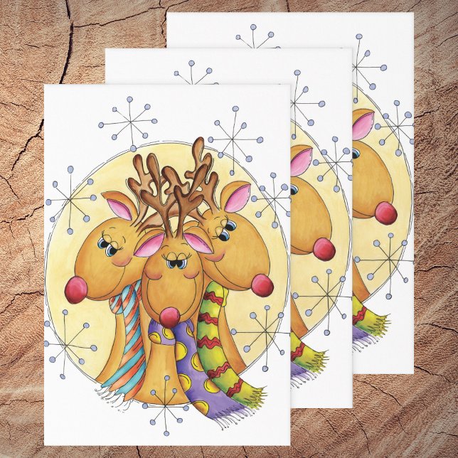 Cute Christmas Reindeer Wearing Scarves with Stars Wrapping Paper Sheets (Creator Uploaded)