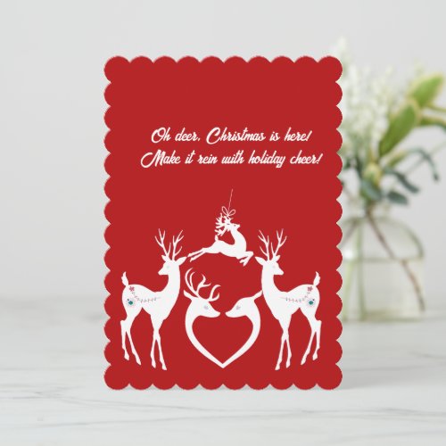 Cute Christmas Reindeer White Santa Helper Red Fun Holiday Card