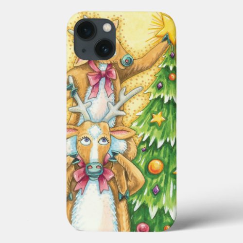 Cute Christmas Reindeer With Christmas Tree Star iPhone 13 Case