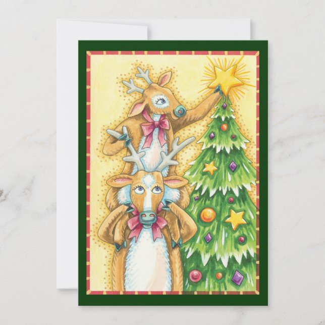 Cute Christmas Reindeer With Christmas Tree Star Invitation (Front)