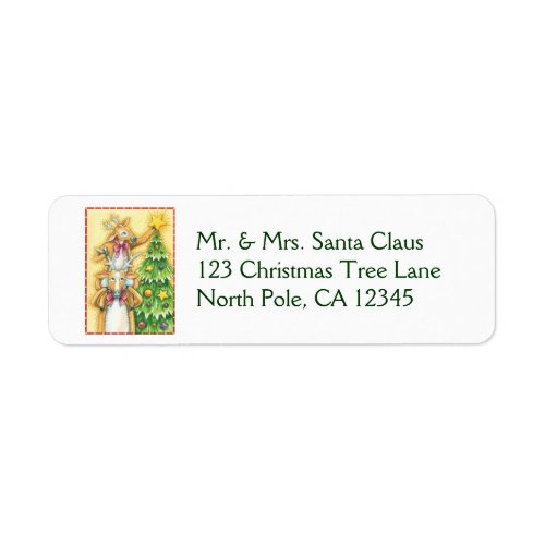 Cute Christmas Reindeer With Christmas Tree Star Label