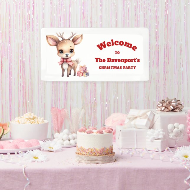 Cute Christmas Reindeer with Gifts Party Welcome Banner (Party)