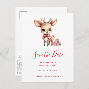 Cute Christmas Reindeer with Holiday Gifts Announcement Postcard