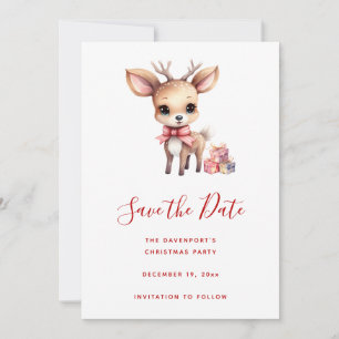 Cute Christmas Reindeer with Holiday Gifts Save The Date
