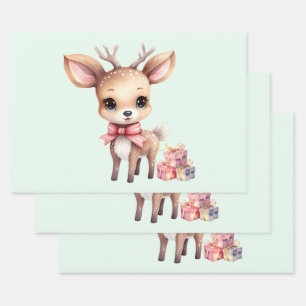 Cute Christmas Reindeer with Holiday Gifts Wrapping Paper Sheets