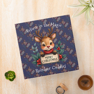 Cute Christmas Reindeer with Holly and Sign 3 Ring Binder