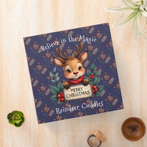 Cute Christmas Reindeer with Holly and Sign 3 Ring Binder