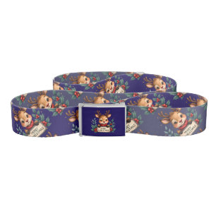 Cute Christmas Reindeer with Holly and Sign Belt