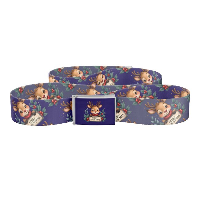 Cute Christmas Reindeer with Holly and Sign Belt (Zig-Zag)