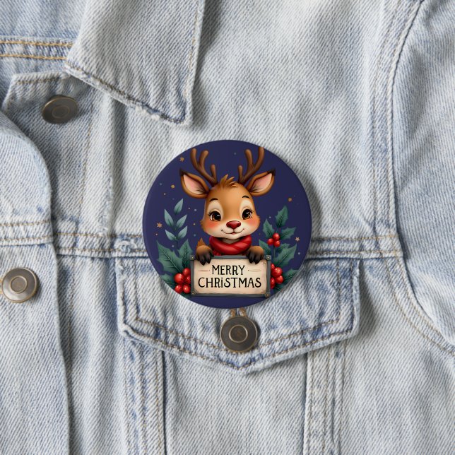 Cute Christmas Reindeer with Holly and Sign Button (In Situ)