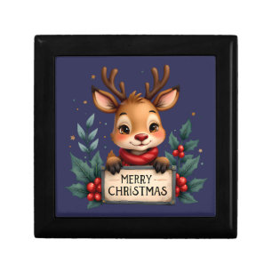 Cute Christmas Reindeer with Holly and Sign Gift Box