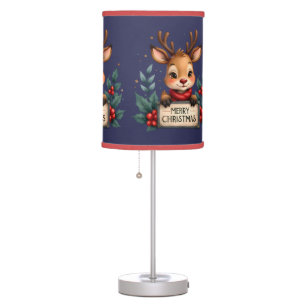 Cute Christmas Reindeer with Holly and Sign Table Lamp
