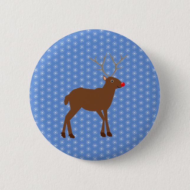 Cute Christmas Reindeer with Red Nose  Button (Front)