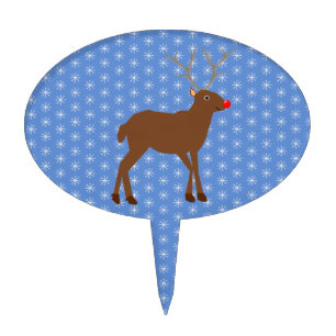 Cute Christmas Reindeer with Red Nose Cake Topper