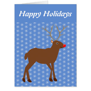 Cute Christmas Reindeer with Red Nose Custom Card