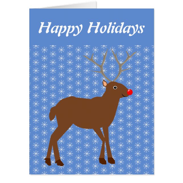 Cute Christmas Reindeer with Red Nose Custom Card (Front)