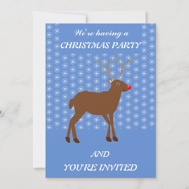 Cute Christmas Reindeer with Red Nose Custom Invitation (Front)