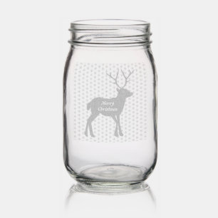 Cute Christmas Reindeer with Red Nose Custom Mason Jar