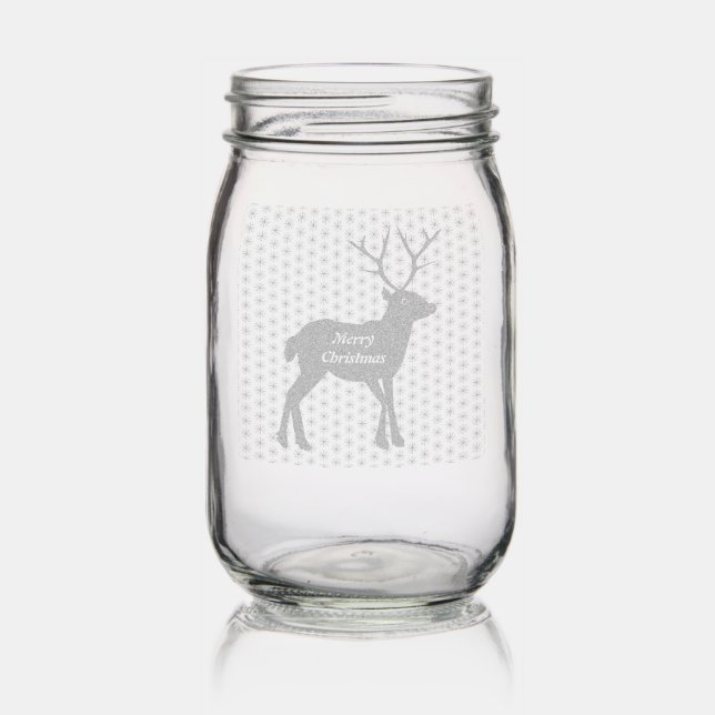 Cute Christmas Reindeer with Red Nose Custom Mason Jar (Glassware)