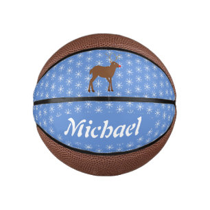 Cute Christmas Reindeer with Red Nose Custom Mini Basketball