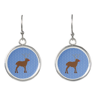 Cute Christmas Reindeer with Red Nose Earrings
