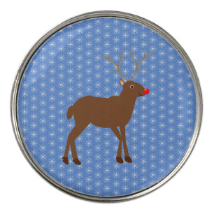 Cute Christmas Reindeer with Red Nose Golf Ball Marker