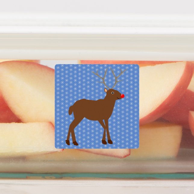 Cute Christmas Reindeer with Red Nose Labels (Affixed)