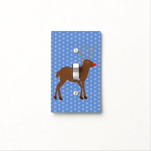 Cute Christmas Reindeer with Red Nose Light Switch Cover