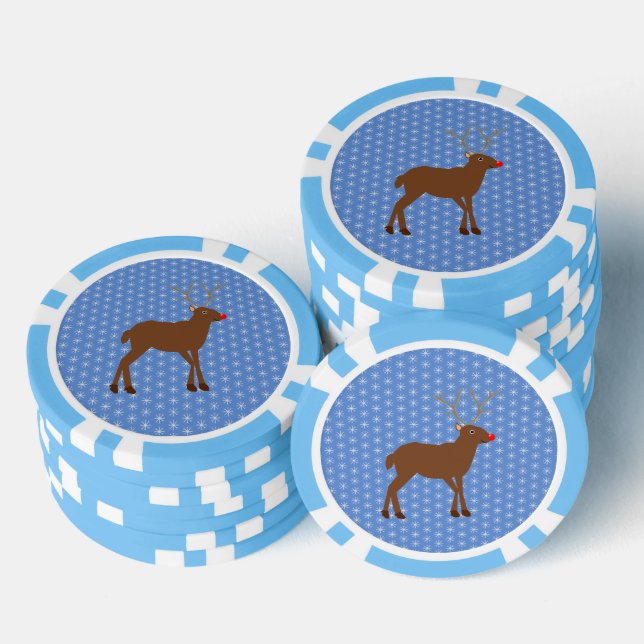 Cute Christmas Reindeer with Red Nose Poker Chips (Stack)