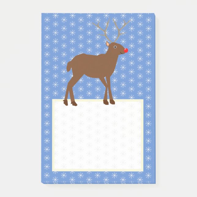 Cute Christmas Reindeer with Red Nose Post-it Notes (Front)