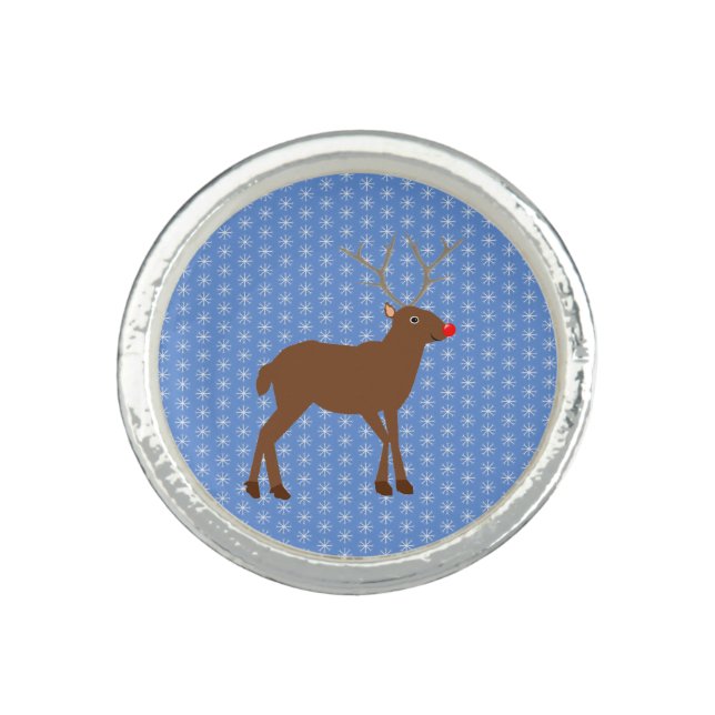 Cute Christmas Reindeer with Red Nose Ring (Front)