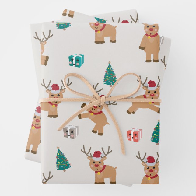Cute Christmas Reindeer  Wrapping Paper Sheets (In situ)