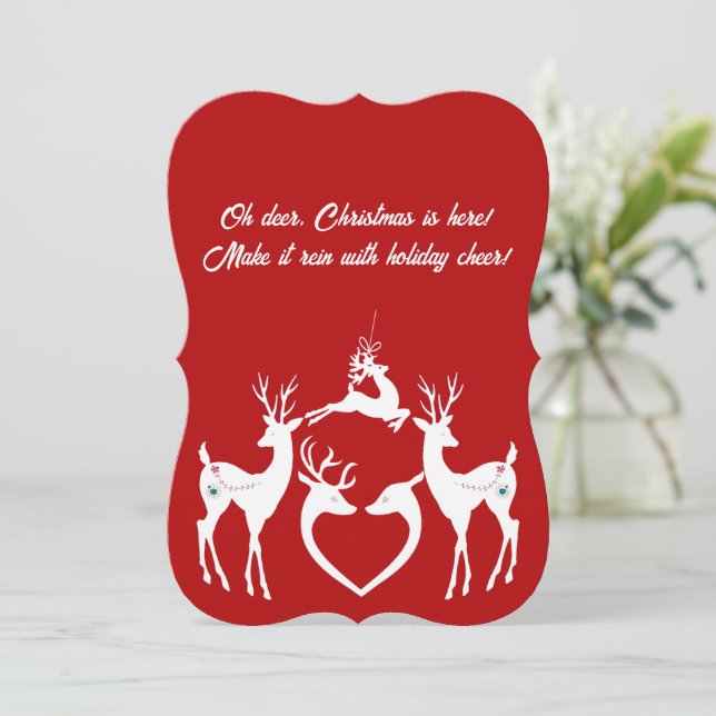  Cute Christmas Reindeers White Santa Helper Card  (Standing Front)