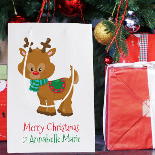 Cute Christmas Reinder Customized Kids Party Medium Gift Bag