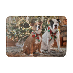 Cute Christmas Rescue Pitbull and America Bull Dog Bath Mat