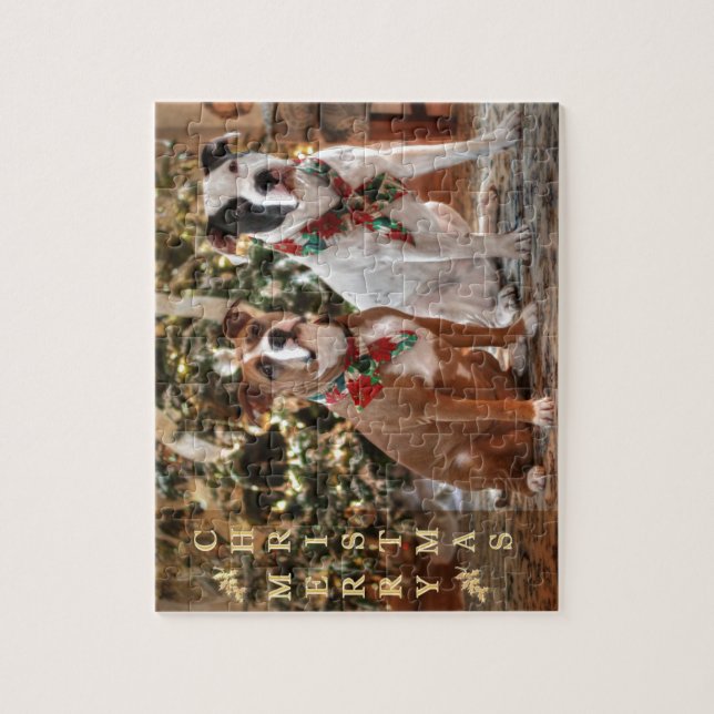 Cute Christmas Rescue Pitbull and America Bull Dog Jigsaw Puzzle (Vertical)