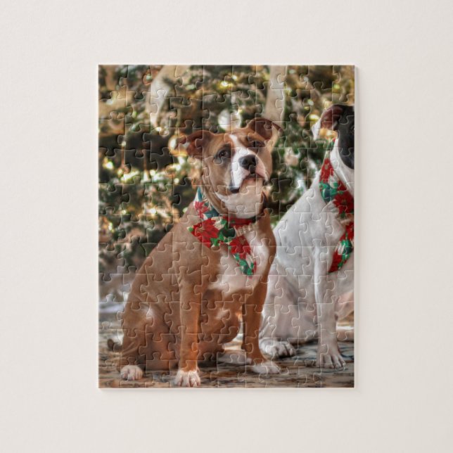 Cute Christmas Rescue Pitbull and America Bull Dog Jigsaw Puzzle (Vertical)