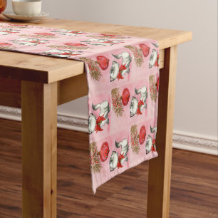 Cute Christmas Retro Vintage Kitty Cat Tree Pink Medium Table Runner