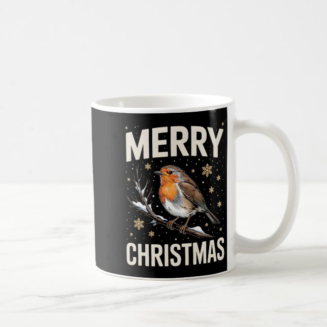 Cute Christmas Robin Merry Xmas Snow Scene Gardene Coffee Mug (Right)